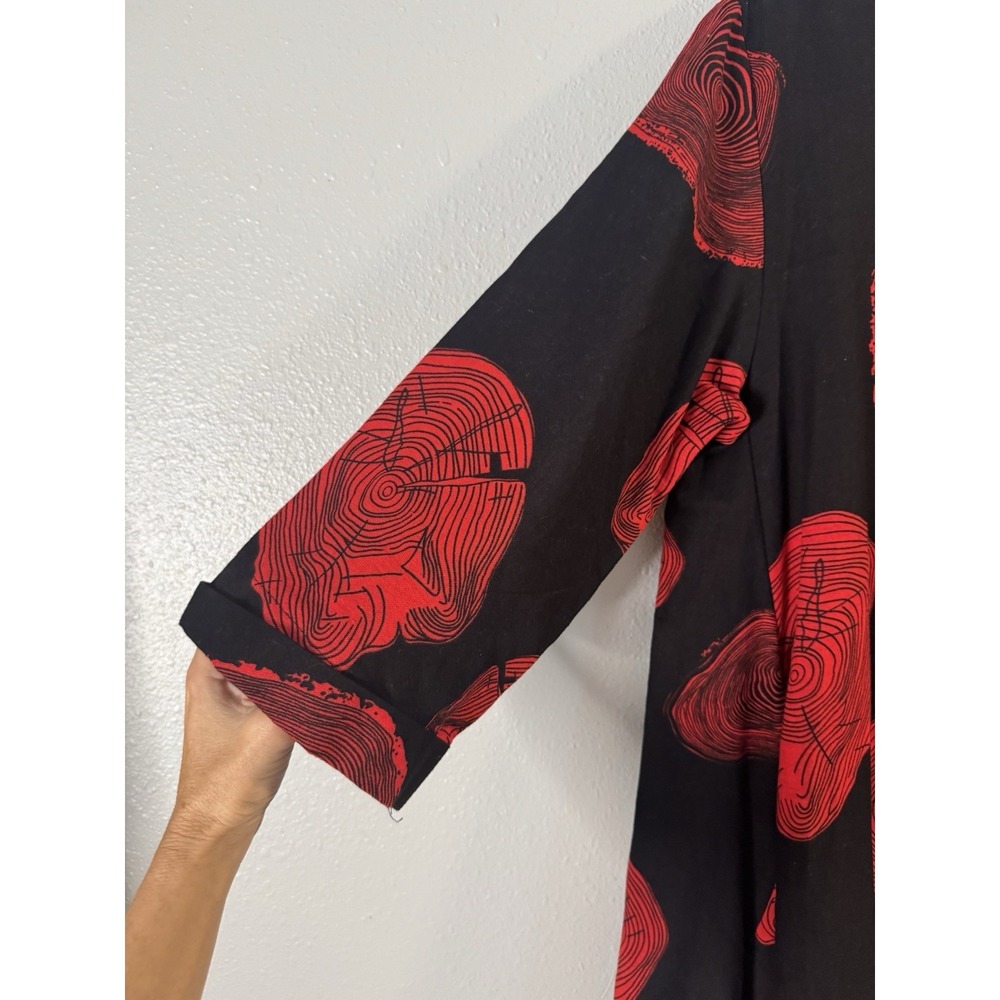 Lagenlook Black Red Cotton Cocoon Balloon Dress Artsy Avant Garde XL - Picture 2 of 6